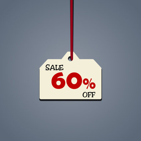 Simple discount tag. Sale vector badge template on a red lace. Price off sign. Special offer symbol, vector illustrationのイラスト素材