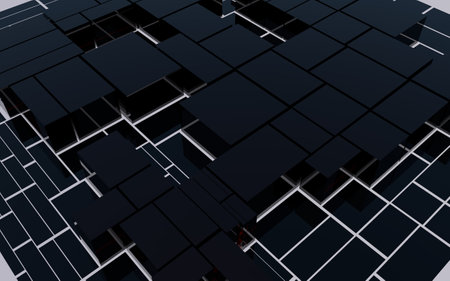 Abstract black glass blocks futuristic background, abstract cityscape, 3d rendering illustrationの写真素材