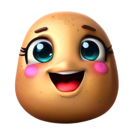 Cute cartoon 3d character of smiling ripe potato, digitally generated illustrationの素材