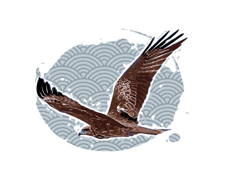 Eagle in flight in the sky, vintage vector illustration, comic pattern bagroundのイラスト素材