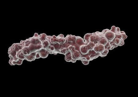 Organic shape 3d virus model isolated on black background, medical 3d rendering illustrationの写真素材