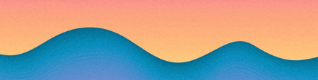 Orange peach blue turquoise fluid waves gradient background. Silk satin. Drapery, curtain. Folds. Shiny fabric. Glow glitter neon electric light metallic. Line stripe. Wide web banner.の写真素材