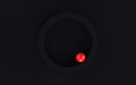Abstract 3d shapes with bright red ball on dark gray background. A contrasting red dot in a dark maze. 3d rendering illustrationの写真素材