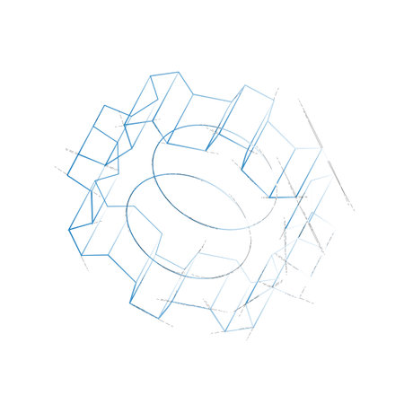 3D gear wheel. Vector rendering of 3d. Wire-frame style. Engineering drawing styleのイラスト素材