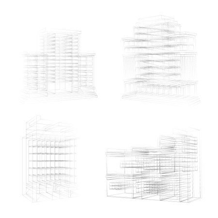 Abstract architecture line drawing, buildings wireframe illustration. Explore the captivating world of abstract geometric patterns that inspire innovative design and artistic expressionのイラスト素材
