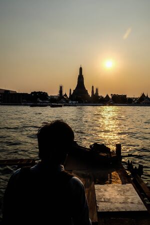 Wat Arun Rajwararam Temple River Bangkok Thailandの写真素材