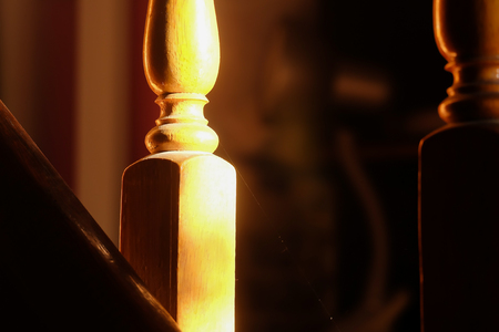 Old wooden and single spider webの写真素材