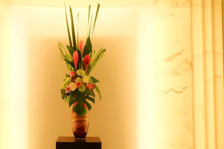 bouquet Colorful flowers in showcaseの写真素材