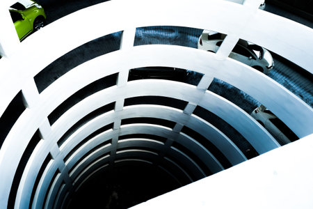 Circular ramp in parking garage Spiral shaped entrance to the parking
