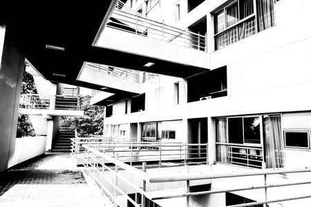 monochrome Structure corridor  coordinate wood ceiling modern design in modern building