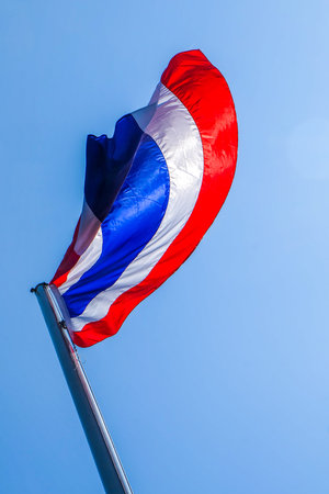 isolated object Thai flag look like butterfly in blue sky background