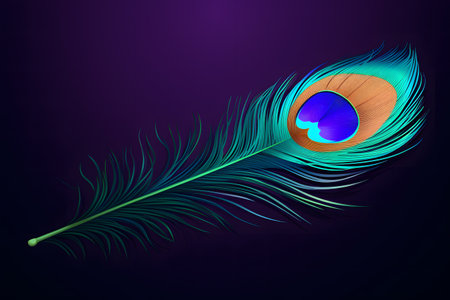 Peacock feather and heart on dark background. Vector illustration.の素材