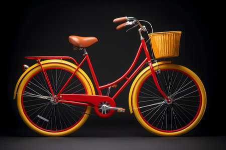 Retro bicycle with basket isolated on black background. 3d renderの素材