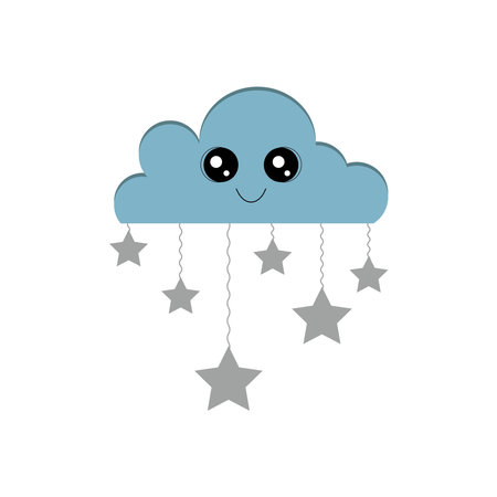 cute cloud with stars kawaii character icon vector illustration designのイラスト素材