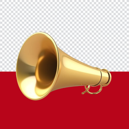 Realistic golden megaphone on transparent background. Vector illustration.の素材