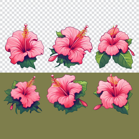 Hibiscus flowers set. Vector illustration in flat style.の素材