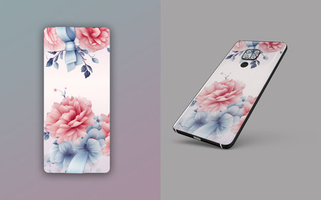 Mobile phone back cover mockup with floral design.の素材