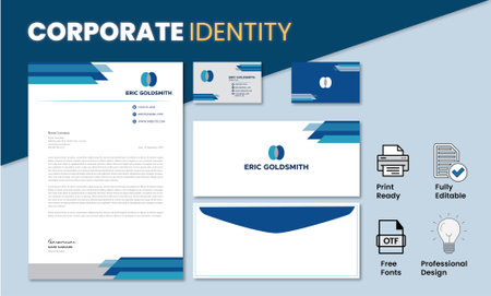 corporate identity template design with blue and white theme, vector illustrationのイラスト素材