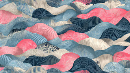 Abstract vector seamless pattern with wavy lines and geometric shapes in soft pastel tonesの素材