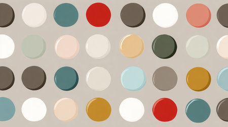 Polka dot vector pattern with gradient pastel circles on a neutral backgroundの素材