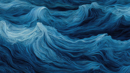 Repeating ocean wave pattern with flowing curves and soft blue gradientsの素材