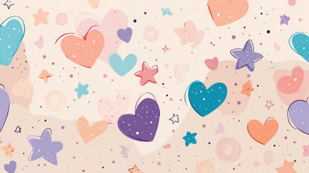 Repeating pattern of hearts and stars in cheerful pastel colorsの素材