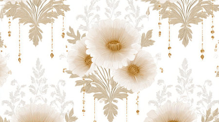 Repeating vintage wallpaper pattern with floral curves and golden accentsの素材