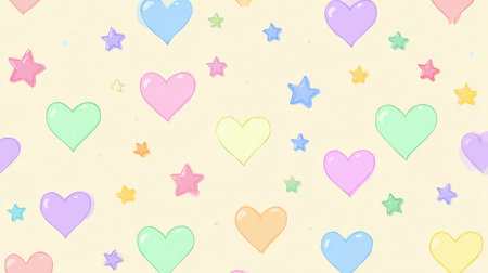 Repeating pattern of hearts and stars in cheerful pastel colorsの素材