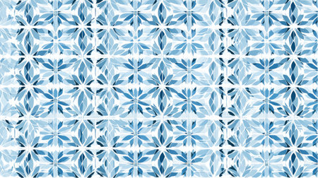 Seamless pattern of geometric snowflakes in soft blue and white tonesの素材