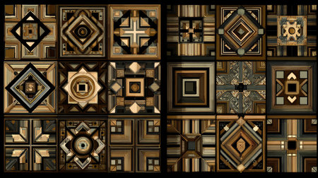 Seamless pattern with geometric tribal motifs in earthy, rustic color schemeの素材