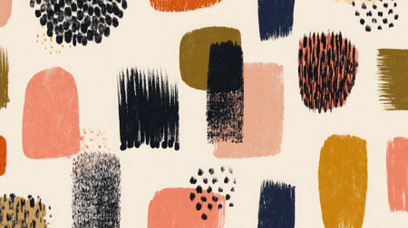 Seamless pattern with abstract brush shapes in modern muted tonesの素材