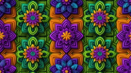 Vector pattern featuring floral mandalas and symmetrical shapesの素材