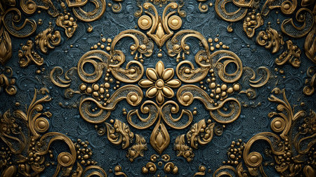Vintage-style seamless pattern with ornate baroque swirls and golden elementsの素材