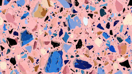 Vector seamless terrazzo texture in soft pink, blue, and beige tonesの素材