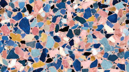 Vector seamless terrazzo texture in soft pink, blue, and beige tonesの素材