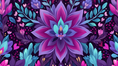 Vector pattern featuring floral mandalas and symmetrical shapesの素材