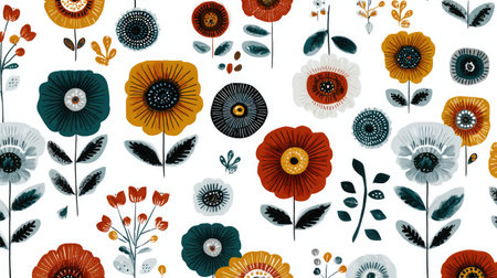 Seamless floral pattern in Scandinavian style with stylized leaves and flowersの素材
