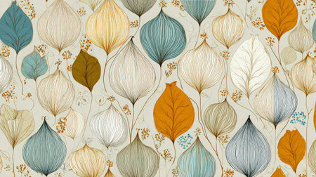 Seamless floral pattern in Scandinavian style with stylized leaves and flowersの素材