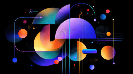 Floating shapes with high contrast colors creating a digital abstraction in spaceの素材