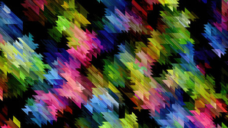 Triangular tessellation patterns in electric colors layered with motion blur on blackの素材