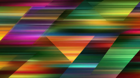Triangular tessellation patterns in electric colors layered with motion blur on blackの素材