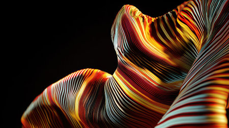 Vivid stripes and curved segments overlapping in a chaotic abstract motion on blackの素材