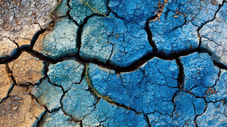Cracked clay earth with detailed textures revealing signs of drought and dehydrationの素材