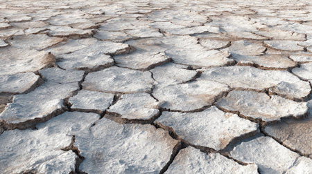 Cracked desert floor with overlapping soil patterns and visible weathering effectsの素材