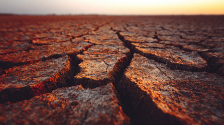 Cracked, dry soil surface stretching across the frame, resembling parched desert terrainの素材