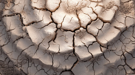 Cracked clay earth with detailed textures revealing signs of drought and dehydrationの素材