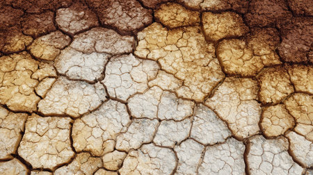 Fractured terrain with subtle gradient of soil tones from deep brown to pale ochreの素材