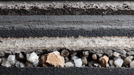 Layered soil view with upper crust broken apart into jagged fragments due to heatの素材