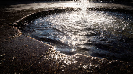 Abstract shot of shimmering water from a fountain under midday sunの素材