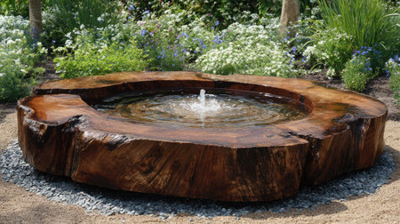 Garden feature with a small bubbling fountain set in decorative gravelの素材